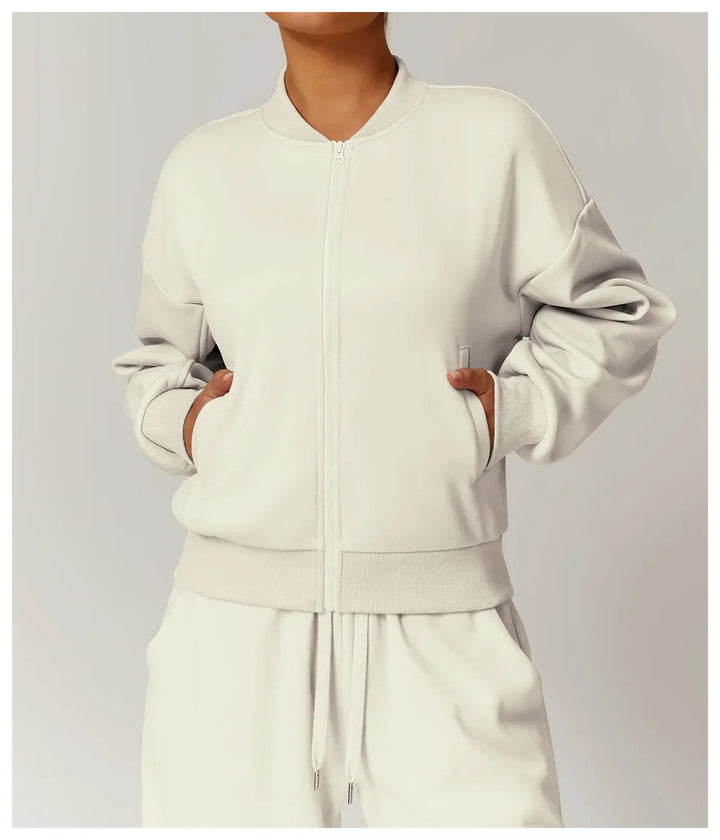 Luźna dresowa kurtka z zamkiem błyskawicznym i długim rękawem