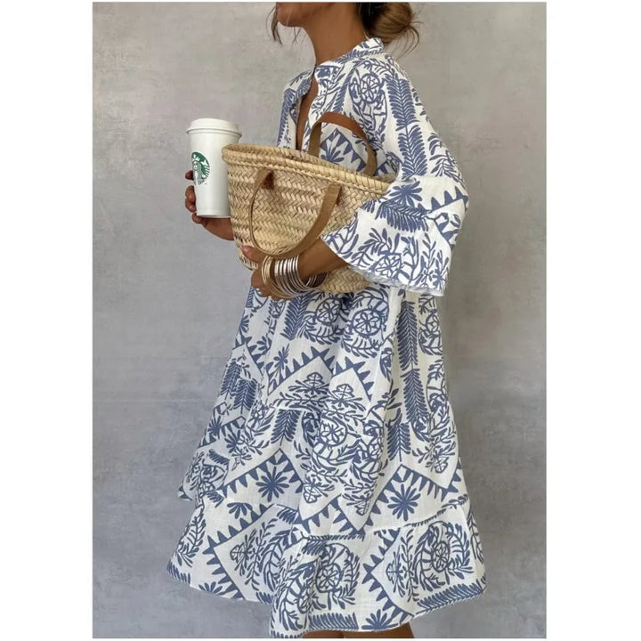 Milava™ | Sukienka z nadrukiem w kształcie litery A i dekoltem w serek