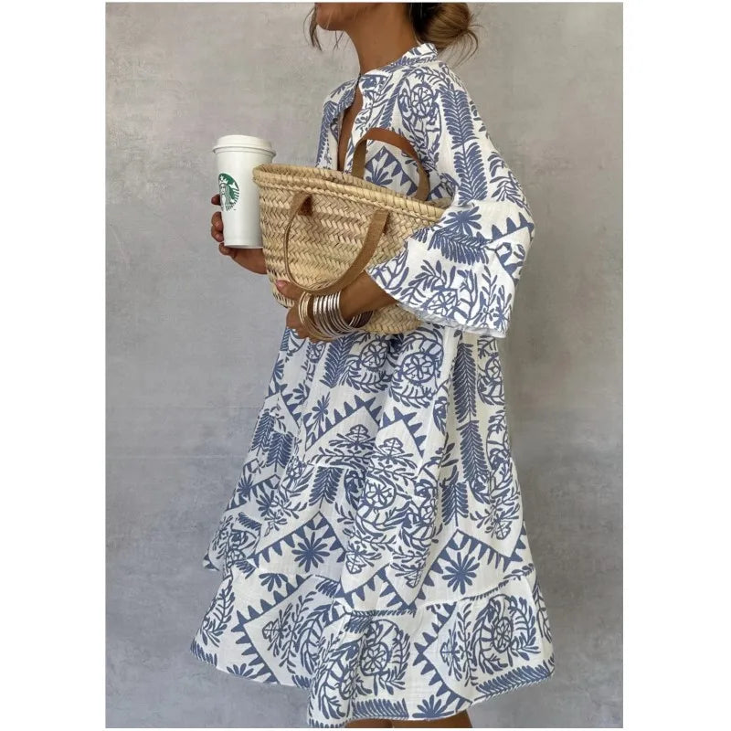 Milava™ | Sukienka z nadrukiem w kształcie litery A i dekoltem w serek