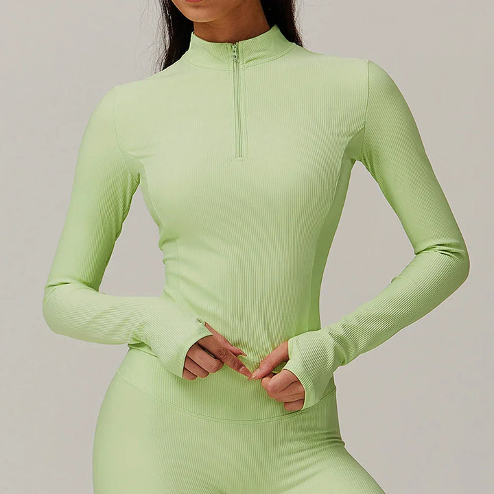 Damska kurtka do jogi z długim rękawem i półsuwnym zamkiem