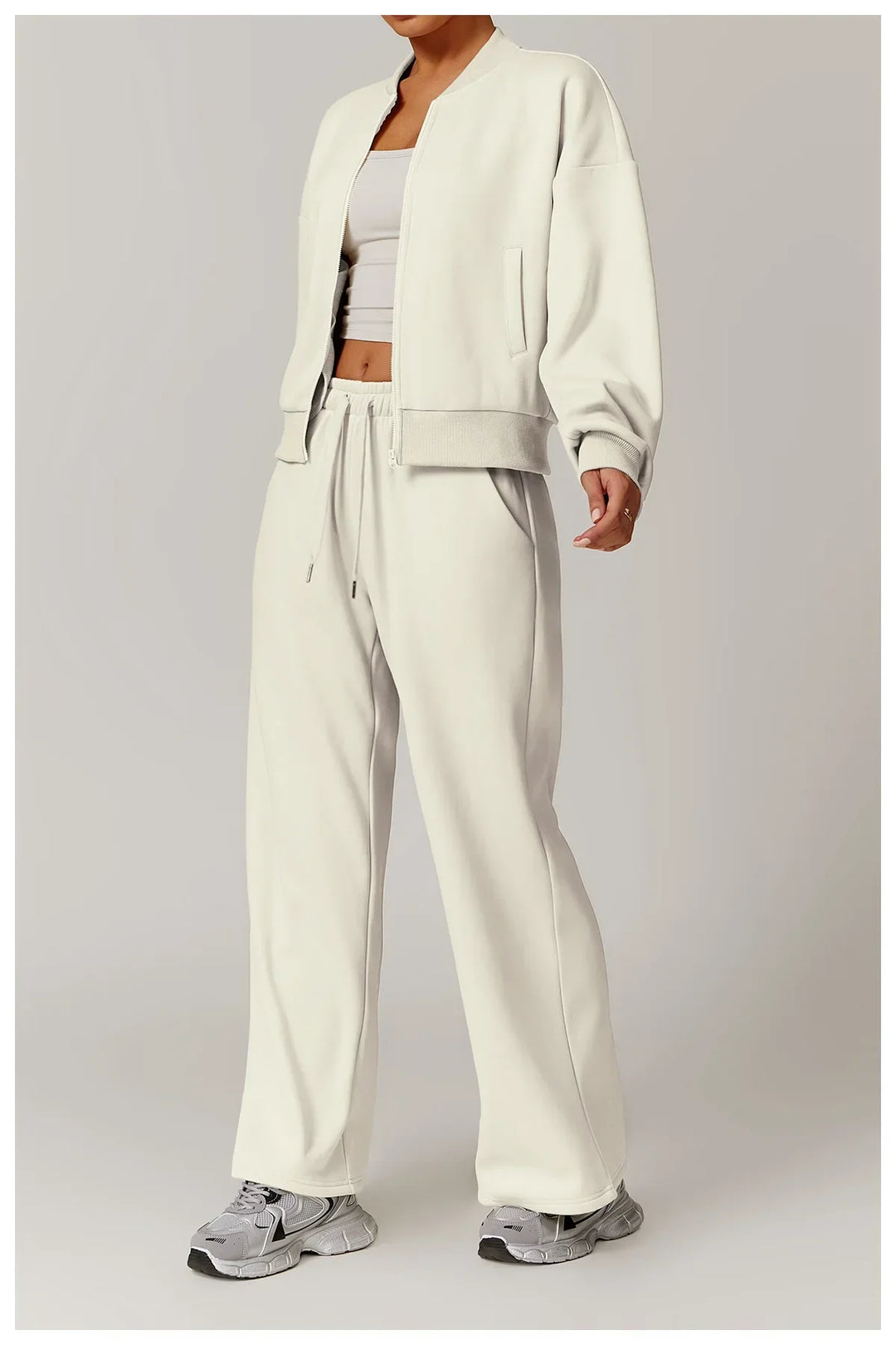 Luźna dresowa kurtka z zamkiem błyskawicznym i długim rękawem