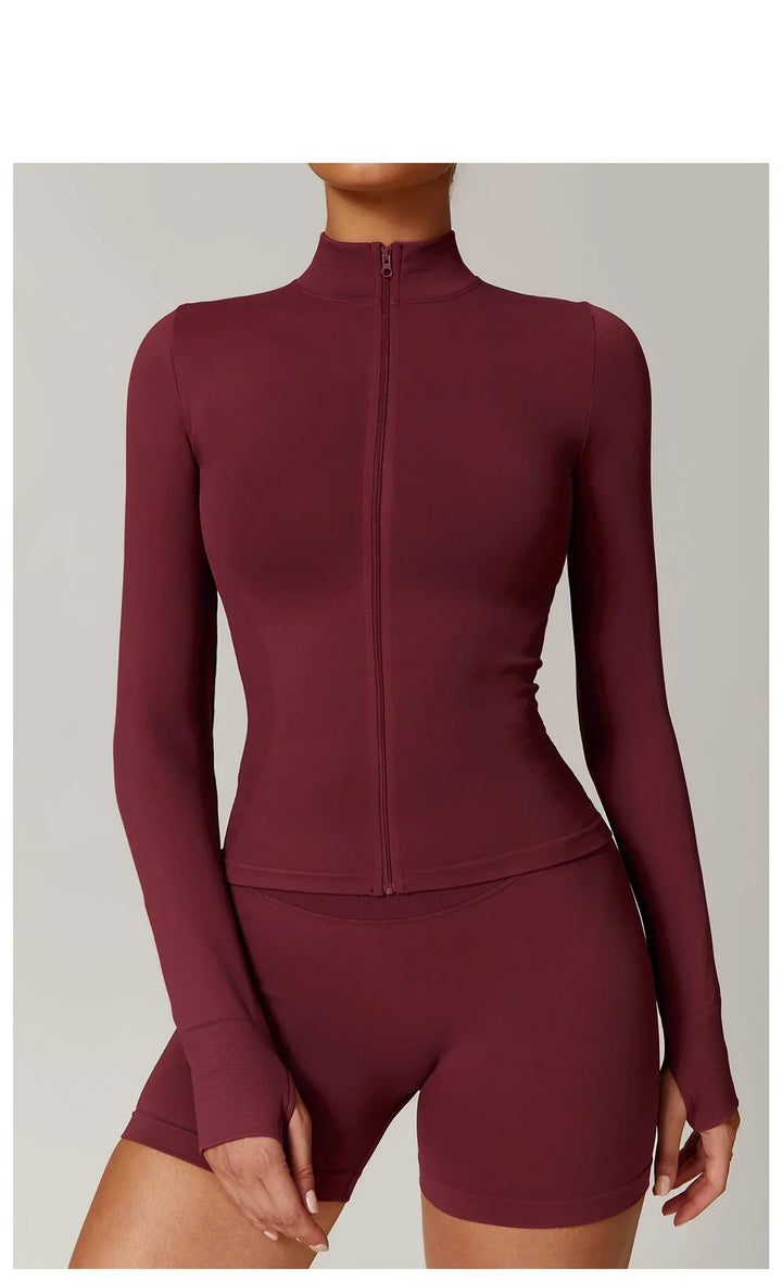 Nowa bezszwowa kurtka do jogi modelująca sylwetkę z zamkiem błyskawicznym