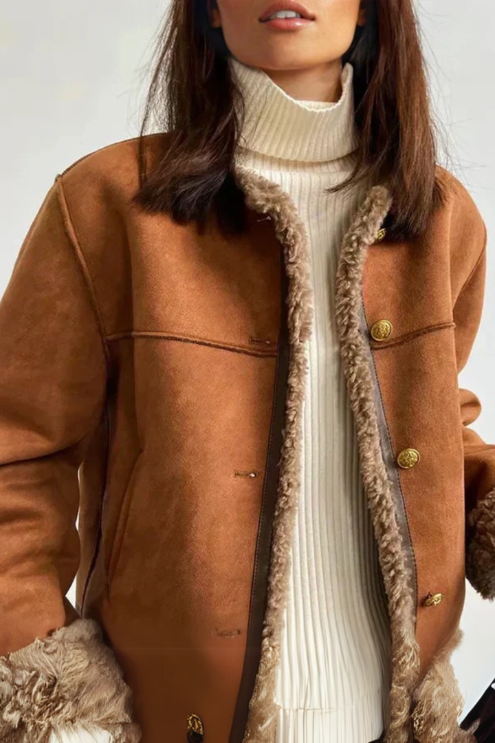 Ruby - Ciepła Kurtka z Wyściółką z Owczej Skóry