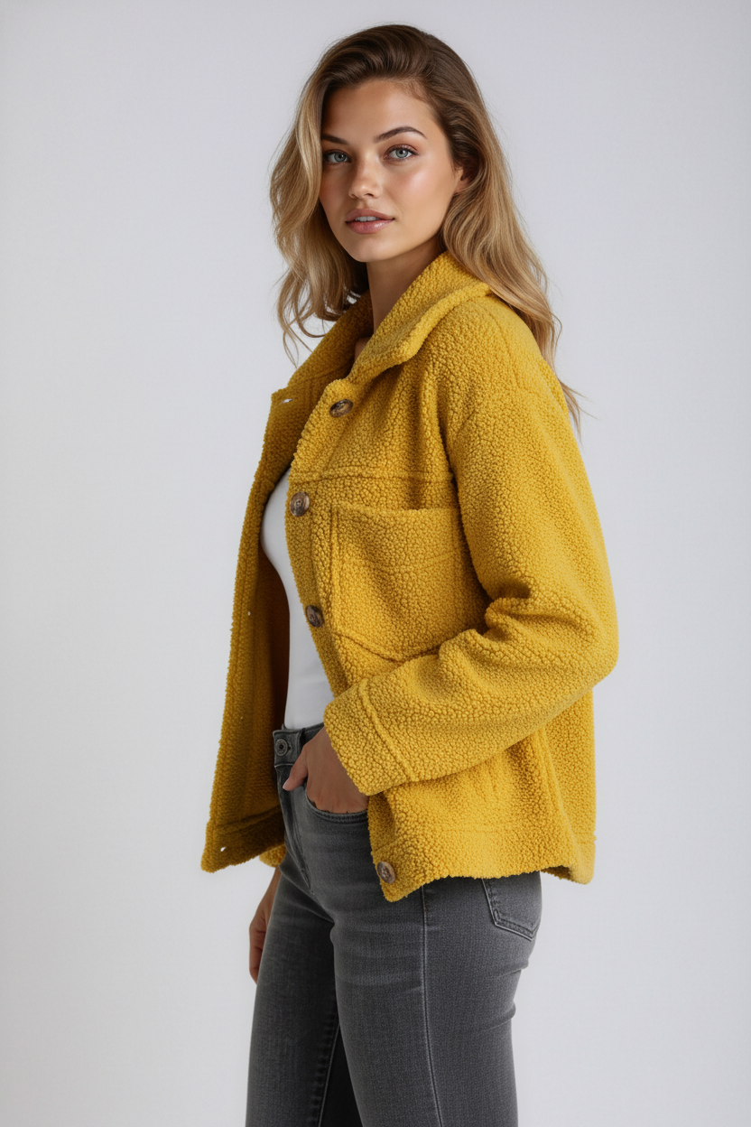 Blanka| Kurtka Teddy Miękka kurtka z guzikami i kieszeniami