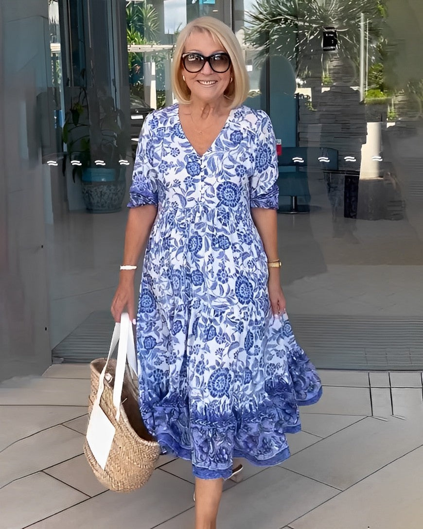 Milava™ | Stylowa Sukienka w Kwiaty z Dekoltem w Serek