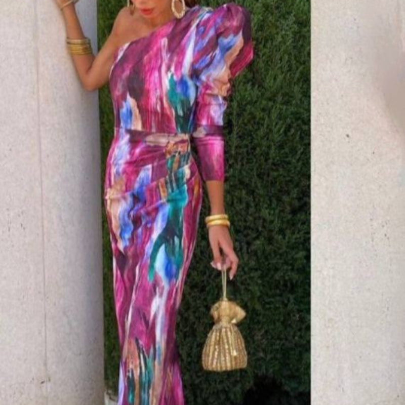 Milava™ | Fioletowa Midi Sukienka z Jednym Ramieniem