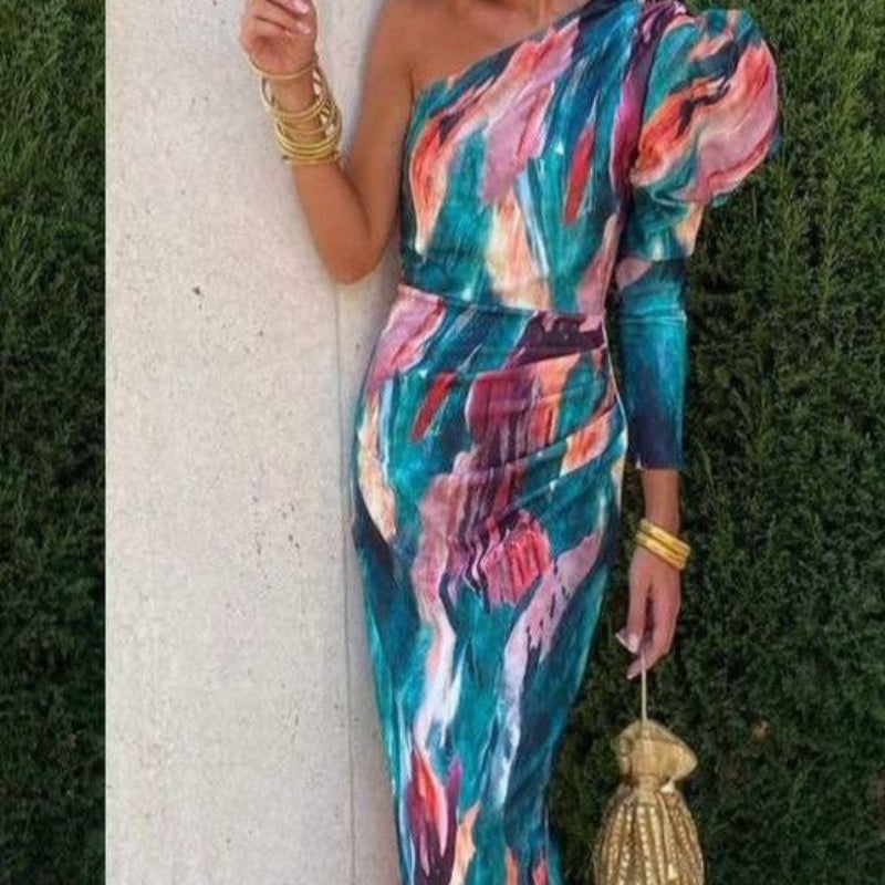 Milava™ | Fioletowa Midi Sukienka z Jednym Ramieniem