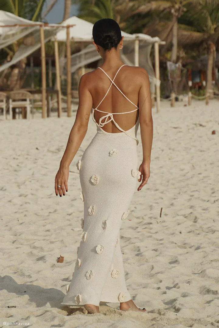 Milava™ | Nayla Maxi Sukienka Szydełkowana z Kwiatowym Wzorem