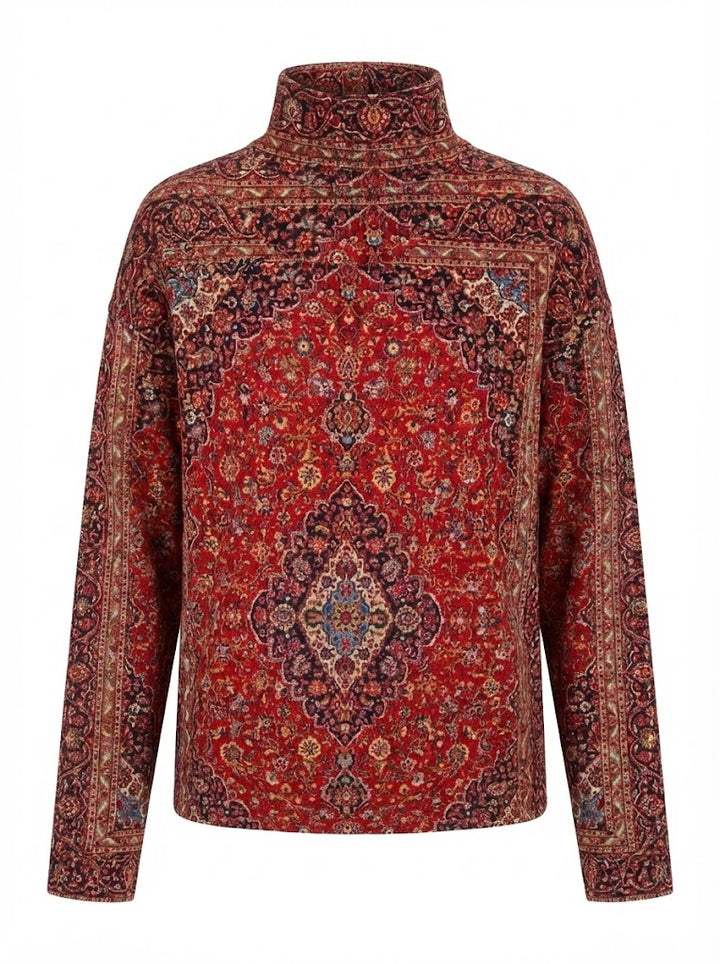 Milava™ Vintage Art Print Sweter z Golfem