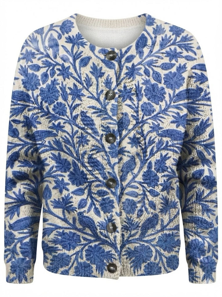 Milava™ Indyjski Artystyczny Kwiatowy Vintage Print Kardigan z Guzikami