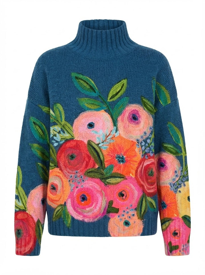 Milava™ Sweter z golfem w retro kwiatowy wzór