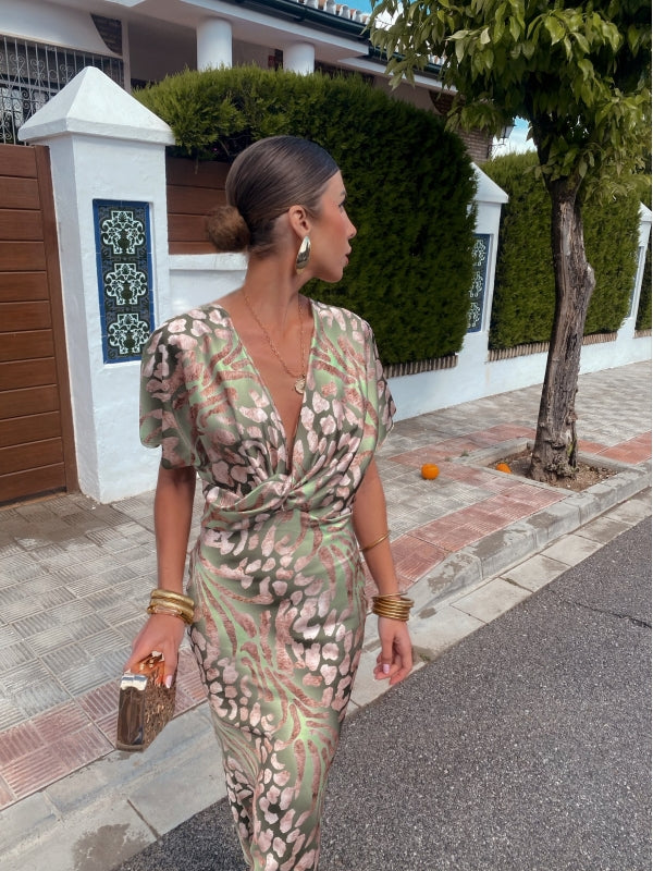 Milava™ | Satynowa Sukienka w Wzór Lamparta