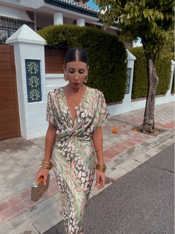 Milava™ | Satynowa Sukienka w Wzór Lamparta