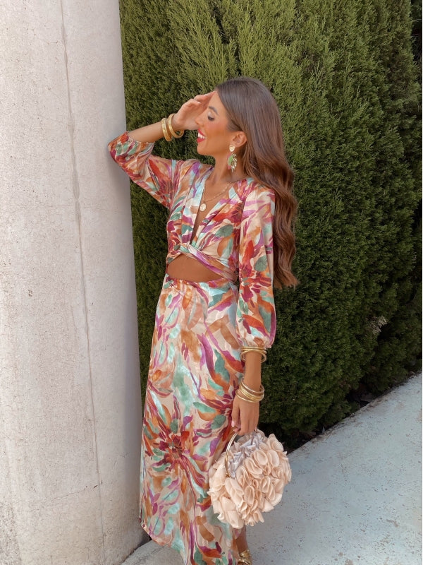 Milava™ | Sukienka midi z abstrakcyjnym wzorem